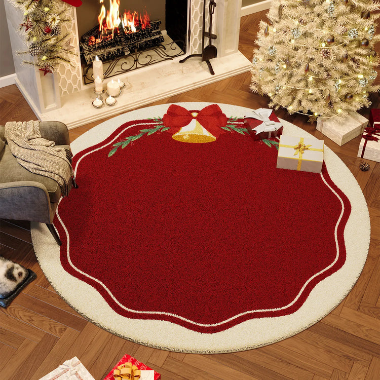 Christmas Round Faux Cashmere Area Rug Non Slip Soft Bedroom Bedside Carpet Xmas Holiday Home Decor Floor Mat for Living Room