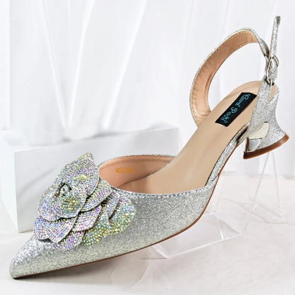 Italian Design Evening Shoes And Bag Paired With Handmade Petal Clutches Pointed Toe Mid-Heel Shoes For Women Party Shoes