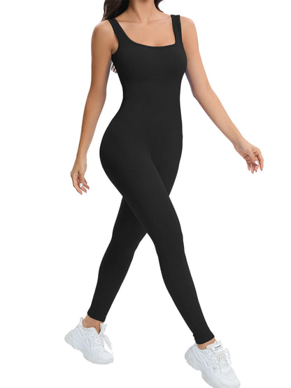 Women Workout Seamless Jumpsuit Yoga Ribbed Bodycon One Piece Tank Top Leggings Romper