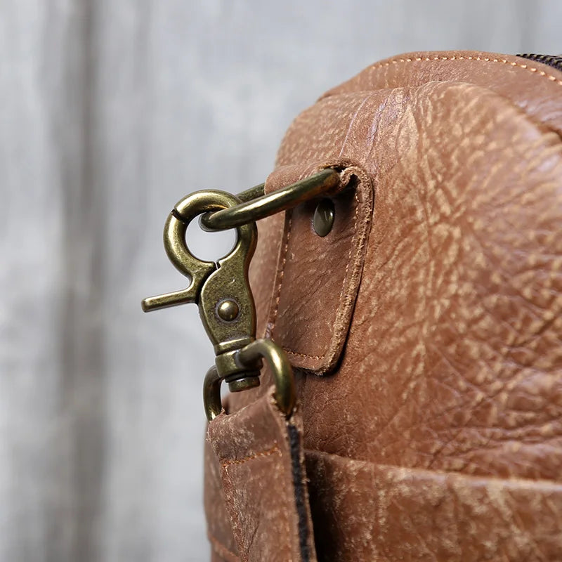 Vintage Large Capacity Men's Top Layer Cowhide Travel Bag Genuine Leather Crossbody Bag Hand-Held Short Distance Luggage Bag