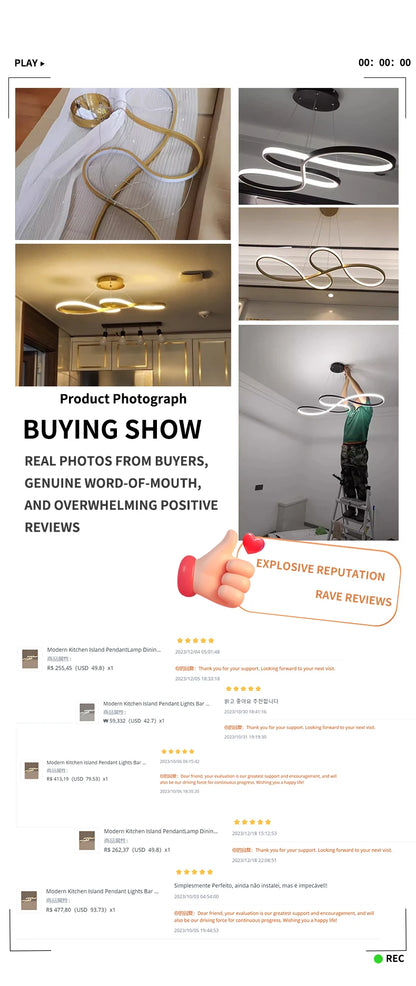 Modern Kitchen Island Pendant Lights Bar Table Dining Room Decor Hanging Lights Remote Dimming Kitchen Led Cord Pendant Lamp