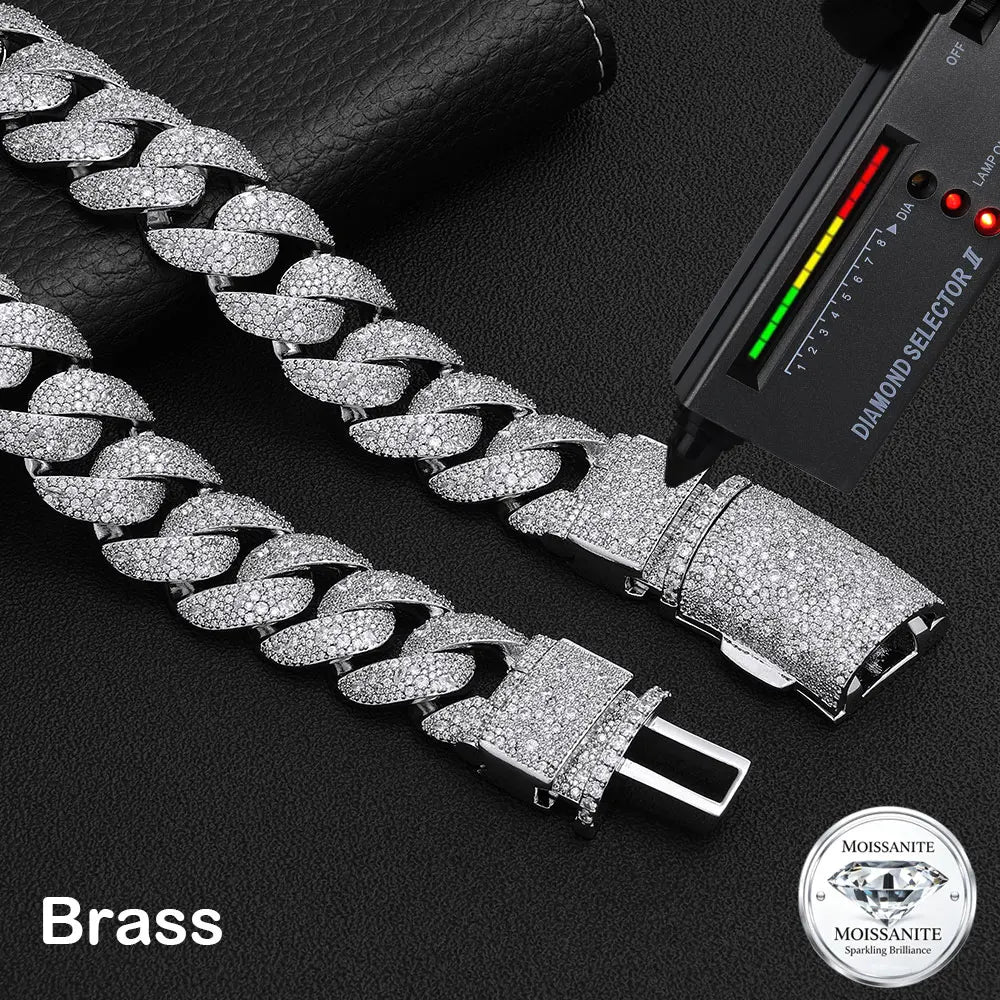 NUOYA Thick VVS1 Cuban Link Chain Necklace Pass Diamond Tester Brass VVS1 Moissanite Gift for Men