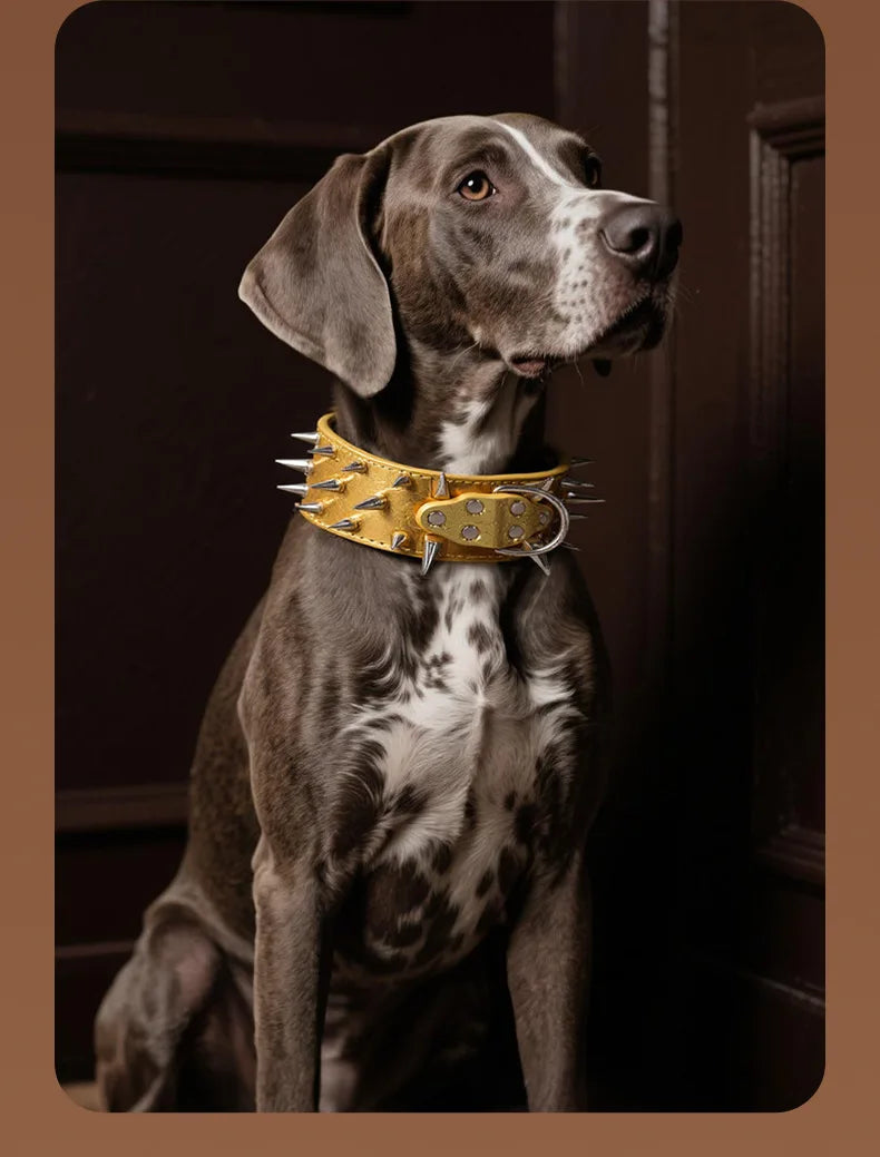 5CM Wide Spiked Studded Dog Collar Anti-Bite PU Leather Pet Collar for Large Dogs Pitbull Mastiff Pet Supplies Accessories