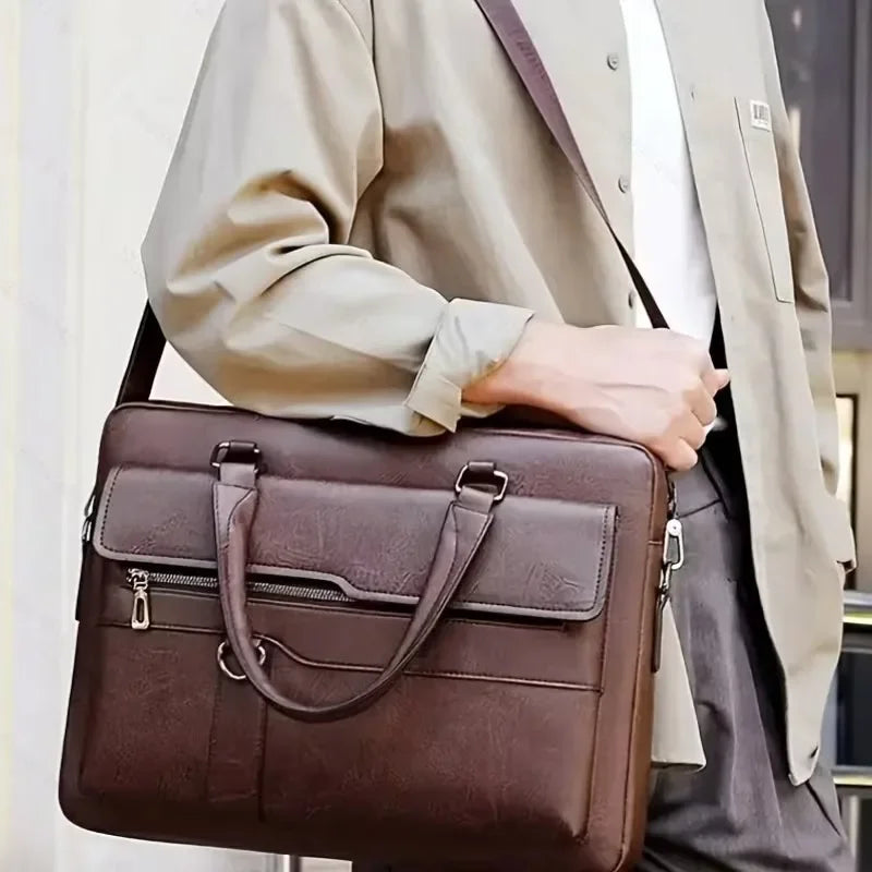 PU Business Briefcase - A Lightweight Cross-body Bag with Ample Capacity, Perfect for Daily Commuting.