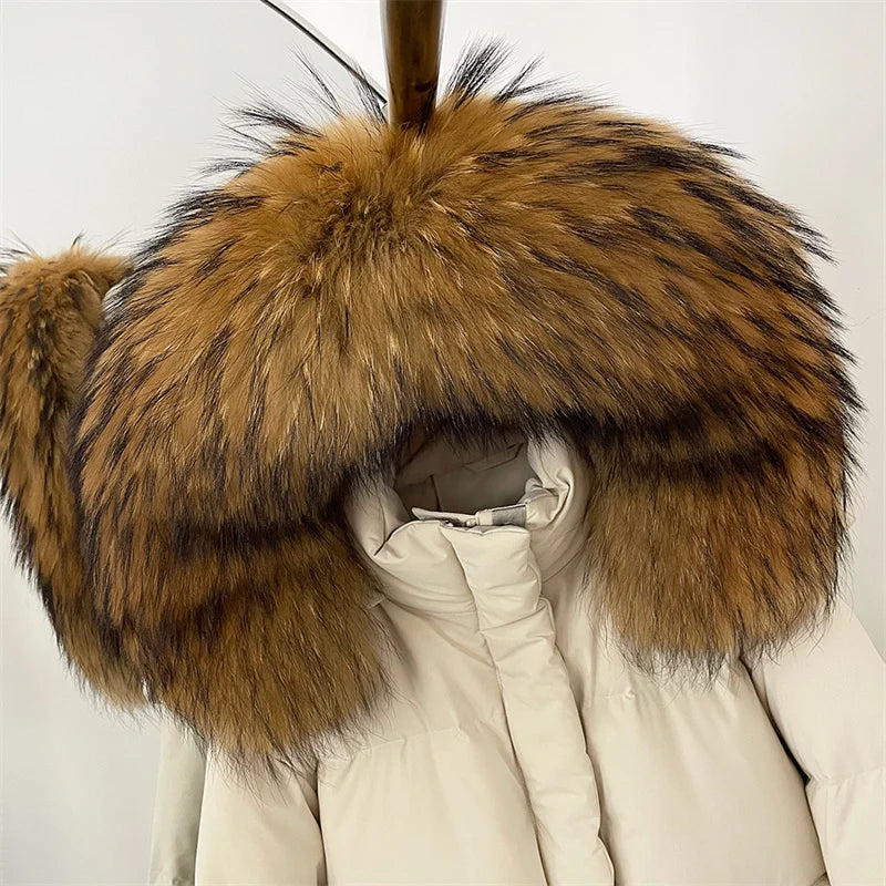 women's winter down jacket 2026 new detachable fox fur collar hooded women's down coat White duck down filled warm thick coat
