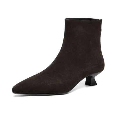 Plus Size 34-42 Genuine Leather Pointed Toe Med Heels Zipper Modern Boots Winter Autumn Shoes Concise Elegant Dress Ankle Boots