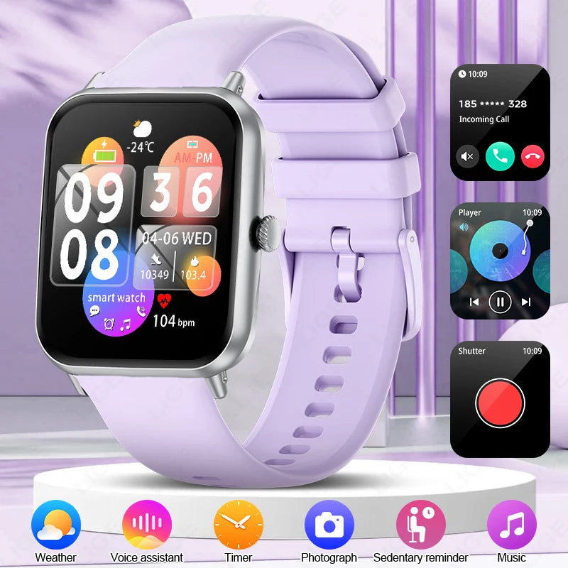 LIGE Fashion 1.83" HD Screen Smart Watch Women Bluetooth Call IP68 Waterproof Ladies Watches Daily Health Monitor Smartwatch New