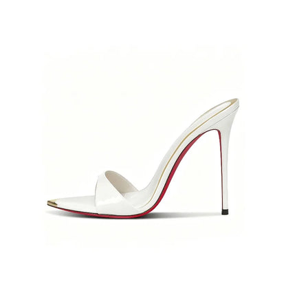 Customized metal pointed high-heeled cool slippers for summer,with a slim heel and elegant styleworn externally with a half drag