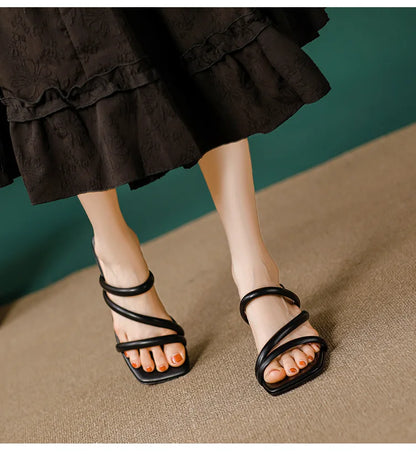 Elegant Ladies Glass Tacones Slippers Open Toe Thick Band Sandals Women High Heels Shoes Wedges Open Toe Slides Beach Sandalias