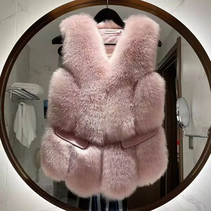 Luxurious Faux Fur Plush Vests Women Loose Sleeveless Waistcoats 2026 New Autumn Winter Female Outwears Lady PU Leather Fur Vest