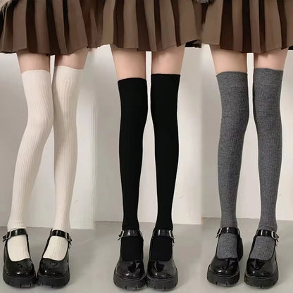 Autumn Winter Women's Stockings Girls Black White JK Lolita Long Tight Socks Vertical Stripes Cotton Over Knee Thigh High Socks