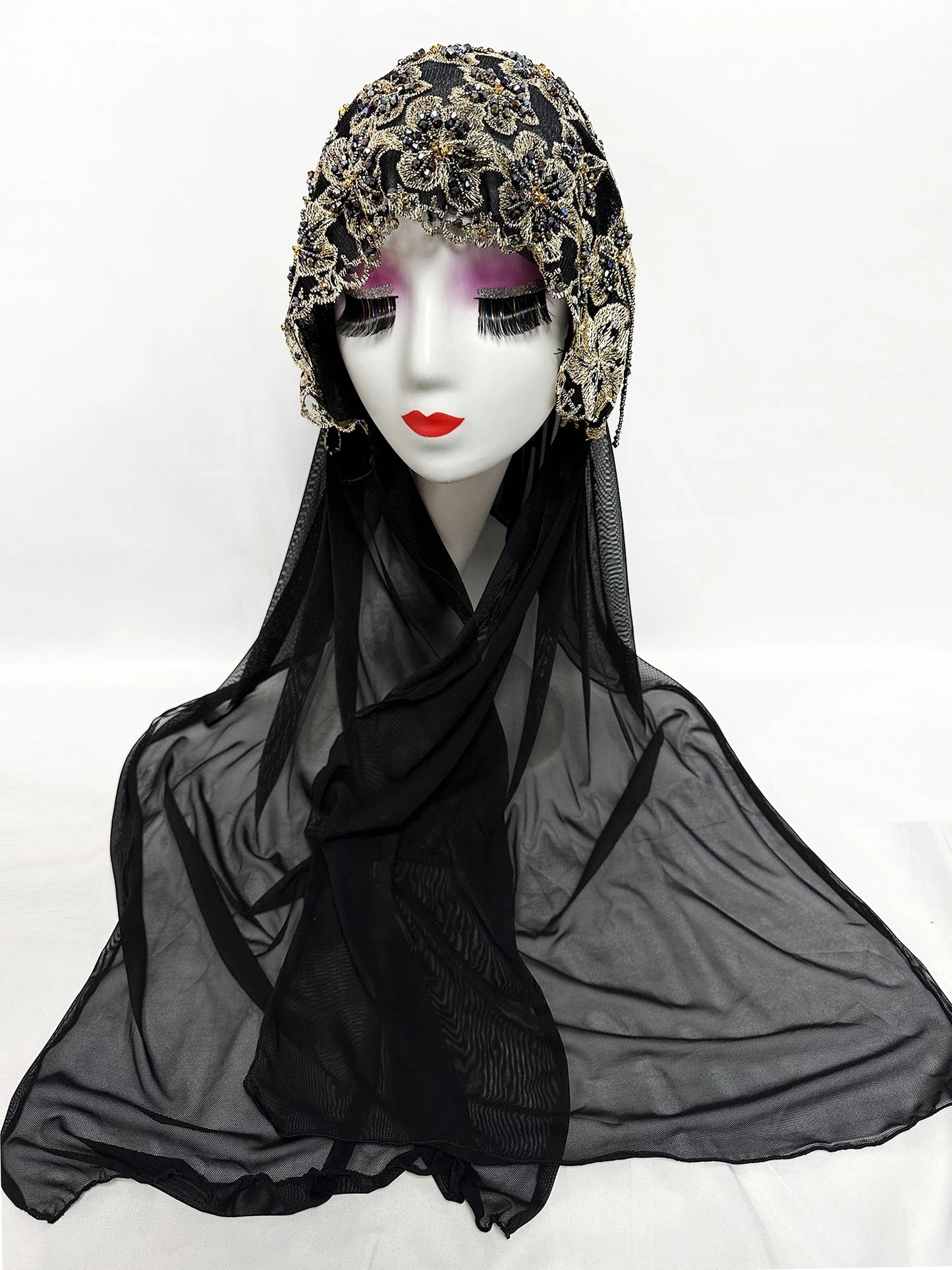 Hot Selling Luxury Design Handmade Beads Muslim Women Shawl Islamic Headtie Saudi Arabia Hijab Prayer Headwear for Women