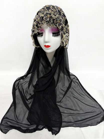 Hot Selling Luxury Design Handmade Beads Muslim Women Shawl Islamic Headtie Saudi Arabia Hijab Prayer Headwear for Women