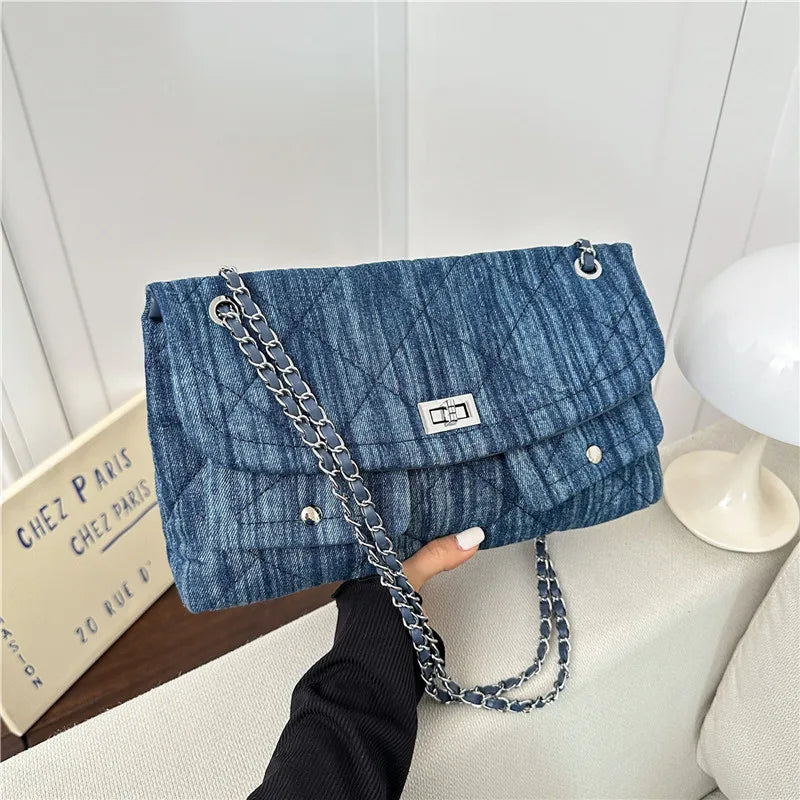 Korean Brand Shoulder Bag 2026 New Denim Side Bags for Women Ladies Crossbody Solid Fashion Chain Designer Daily Commuter City