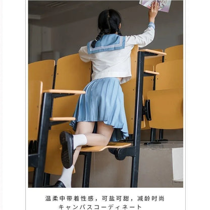 JK Genuine Blue Three-book Sailor Suit Uniform JK Basic College Style Orthodox School Uniform Short Long-sleeved Japanese Suit