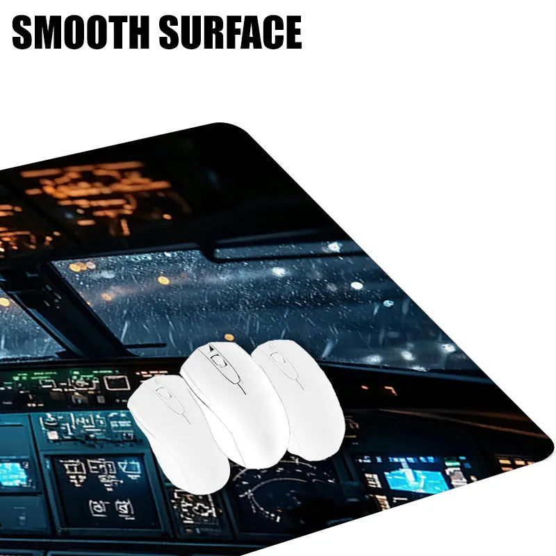 Aircraft Cockpit Design Extended Desk Mat Non-slip Mouse Pad Stitched Edge for Home Game Office Study Laptop Computer Table Pad