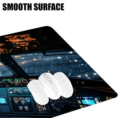 Aircraft Cockpit Design Extended Desk Mat Non-slip Mouse Pad Stitched Edge for Home Game Office Study Laptop Computer Table Pad