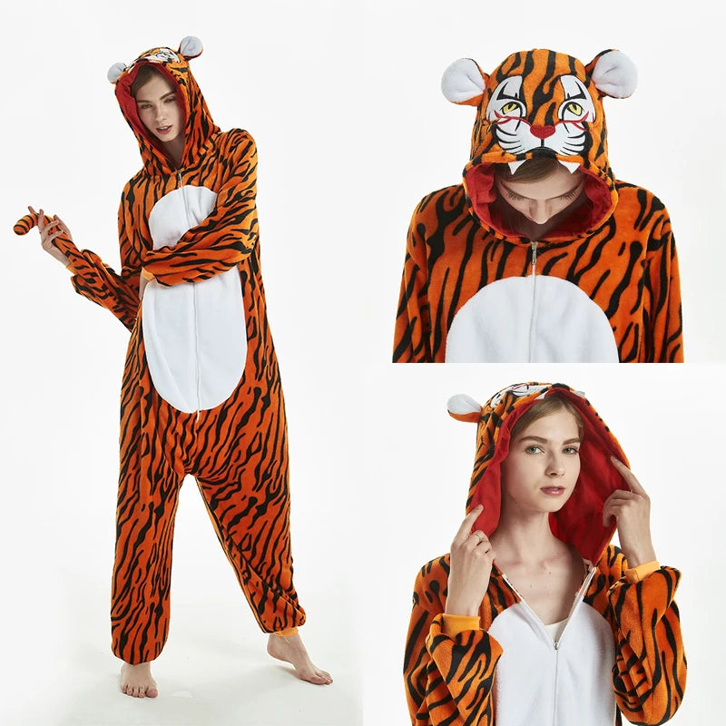 Animal Onesies Kigurumi Unicorn Pajamas Set Women Winter Overall Flannel Cartoon Cosplay Sleepwear Jumpsuit Men Homewear Pijama