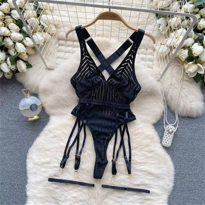 Women Lace Patchwork Velour Strappy Catsuits Fashion One Piece Combination Rompers Erotic Fashion Sexy Bunny Bodysuits Cosplay