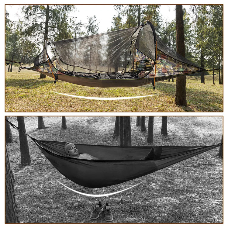Night Cat Flat Lay Hammock Tent: Portable Lightweight Camping Hammock with Mosquito Net Waterproof Rainfly for 1 Person Outdoor Camping Green