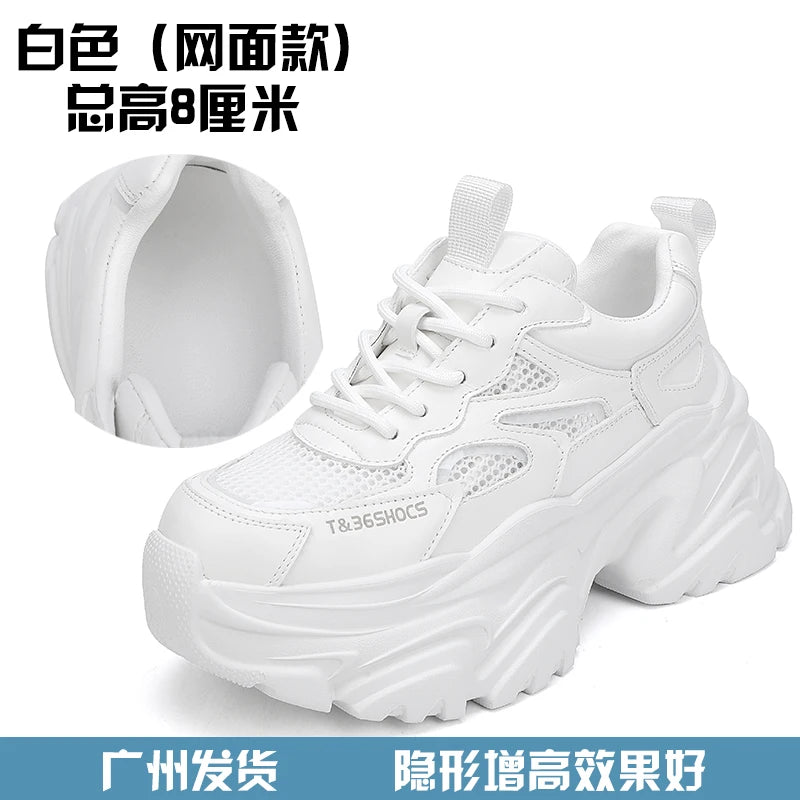 ZJR 14cm Chunky Sneakers for Women Super Increasing Women Shoe High Quality Real Leather Shoes Lightweight Platform Shoes 8-14cm