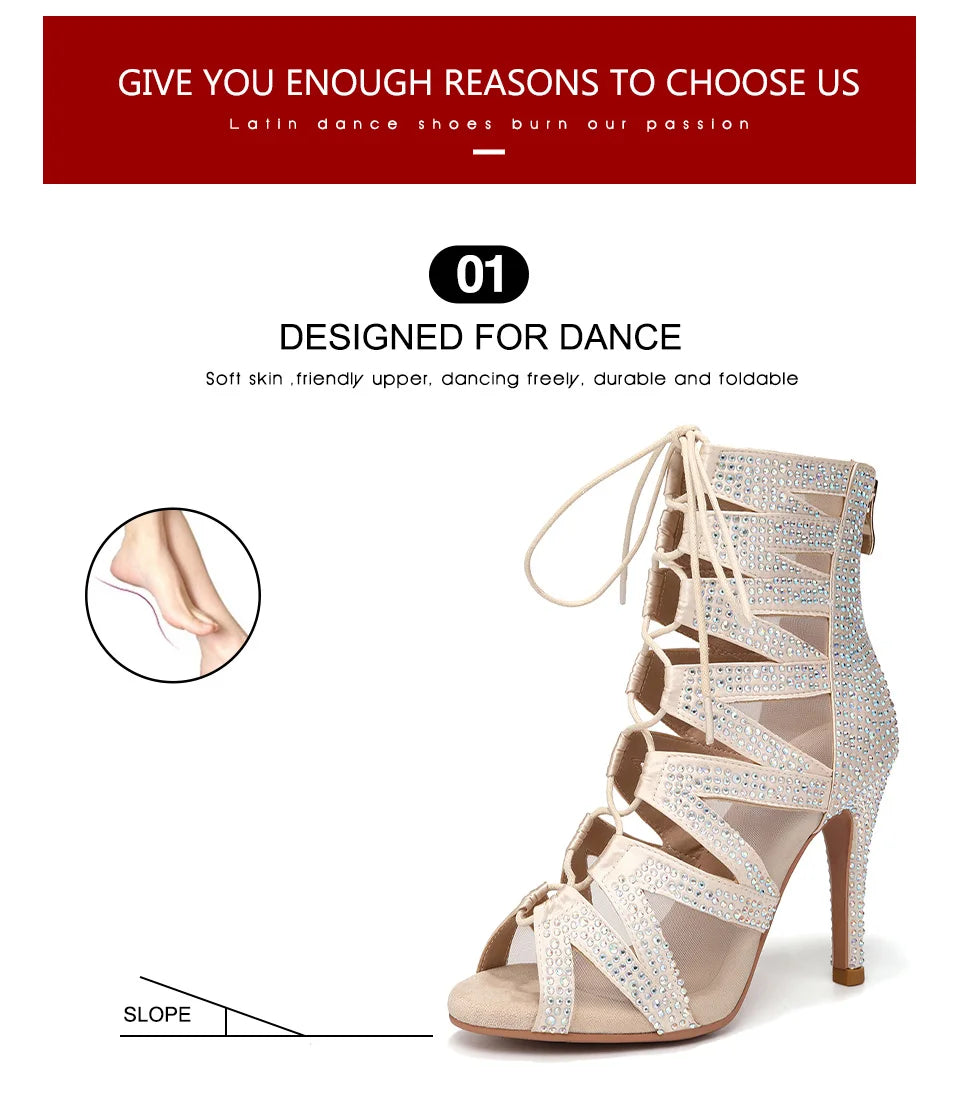 SWDZM Women's Dance Boots Shiny With Diamonds Latin Jazz Dance Shoes Wedding High Heels Girls Dance Shoes Indoor And Outdoor