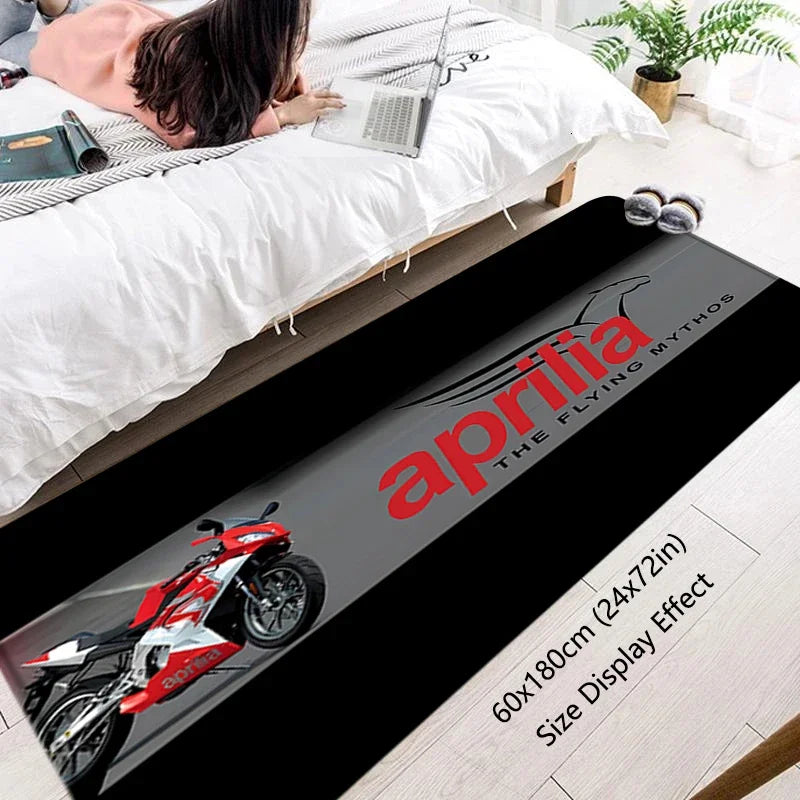 VIKAMA Motorcycle Racing Rug - Non-Slip Floor Mat for Entrance, Anti-Skid Bedside Carpet with Bike Print Home Decor