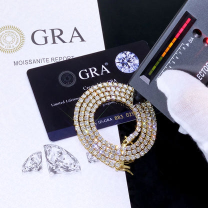 ESKEEM Moissanite Tennis Chain Necklace 925 Silver Iced Out VVS Pass Diamond Tester 2/3/4/5mm Tennis Chain Fine Jewelry