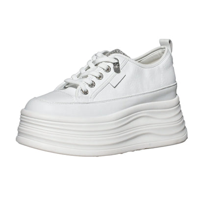 Fujin Casual Shoes For Woman Shoes on Platform Heel Shoes 9 cm 3 inch  White Comfortable High Heel Hidden Chunky Wedge Sneakers
