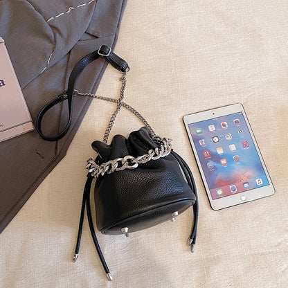 100% Genuine Leather Women Shoulder Crossbody Bags High Quality Solid Color Cow Leather Bucket Handbag Luxury Female Sac