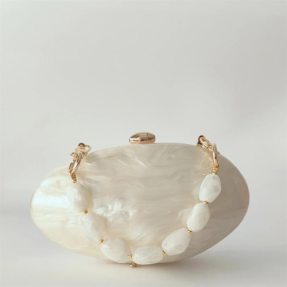 Oval Marble Beige Shell Acrylic Luxury Elegant Lady Evening Bag Cute Handbag Wedding Lady Girl Female Mini Purse