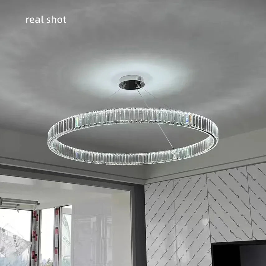 Modern Luxury Led Dimmable Pendant Lights Lustre Living Room Chandelier Lamp Fixtures Foyer Shiny Steel  Luminarias Light