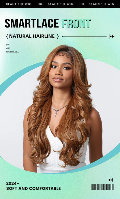 13*6 Lace Front Synthetic Wigs for Black Women Brown Copper 26 Inches Long Wavy Curly Wigs With Baby Hair Natural Hairline Wigs