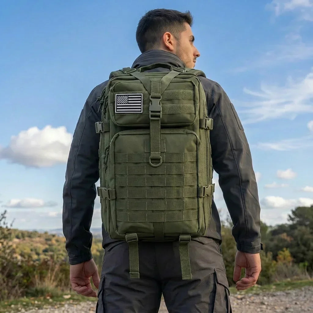 45L Tactical Fishing Backpack Molle Water Resistant Outdoor Tackle Bag Large Capacity Storage Camping Hiking Travel Rucksack Trekking Men Women Anglers Fishermen Rod Reel Gear Durable Multi Pocket Wear Resistant Lake River Se