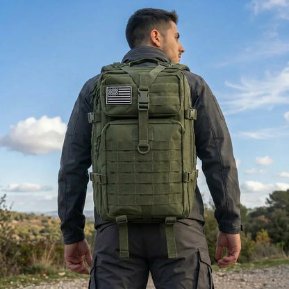 45L Tactical Fishing Backpack Molle Water Resistant Outdoor Tackle Bag Large Capacity Storage Camping Hiking Travel Rucksack Trekking Men Women Anglers Fishermen Rod Reel Gear Durable Multi Pocket Wear Resistant Lake River Se