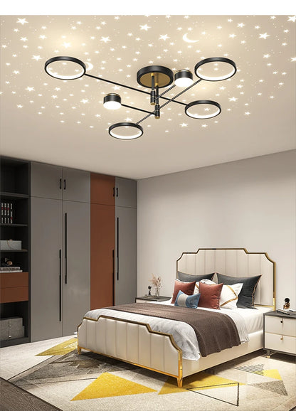 2025 New Chandeliers Romantic Starry Modern Ceiling Light Fixture 6 Lights White Creative Home Stepless Dimmable Ceiling Lamp