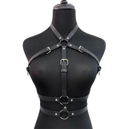 Women Fashion Belt PU Leather Body Shoulder Armor Chest Harness Sword Belt Shoulder Strap Harness Women Clothing Open Cage Bra
