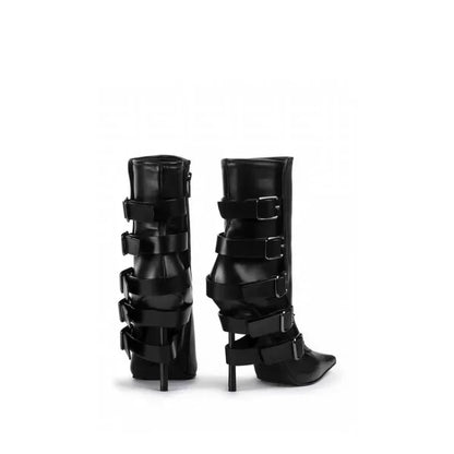 New Belt Buckle Stiletto High Heels Knee Length Boots Autumn/Winter Women's Fashion Pointed Party 34-46 Large Medium Boots