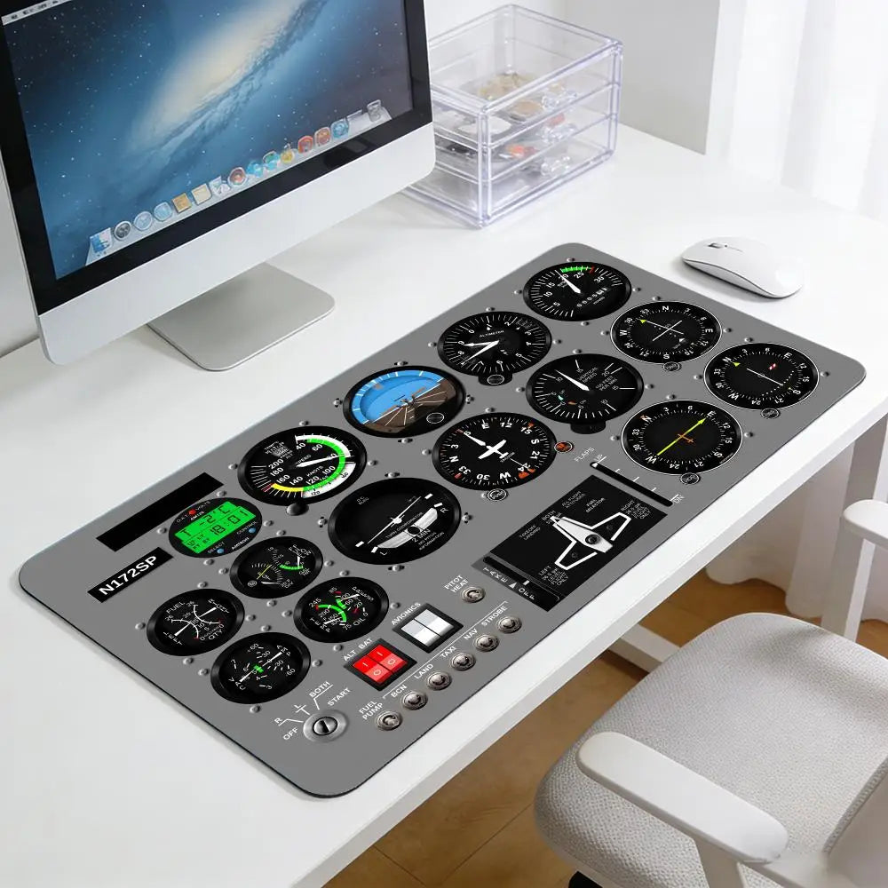 Aviation Flight Simulator Cabin Instruments Mouse Pad with Edge Locking Process, 1000×500, Washable Anti-Slip XXL Mouse Pad