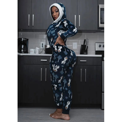 2024 Autumn Fashion Christmas New Women's jumpsuit Loose Elastic Elegant Stripe Fun Zipper Christmas Home Hoodie jumpsuit