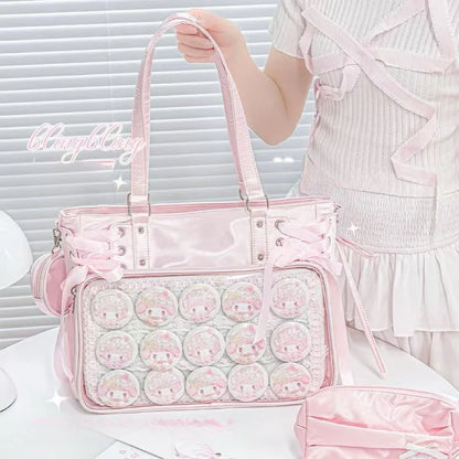 Sweet Cute Bow Shoulder Bags Women Horizontal Transparent Large Capacity Anime Ita Bag Ladies Harajuku Solid Color Handbag Chic