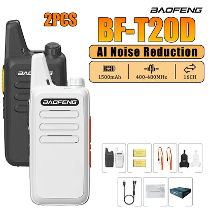 2/4PCS Baofeng BF-T20D Portable Walkie Talkie Type-C Charging 400-480Mhz AI Noise Reduction 16 Channels Mini Two Way Ham Radio