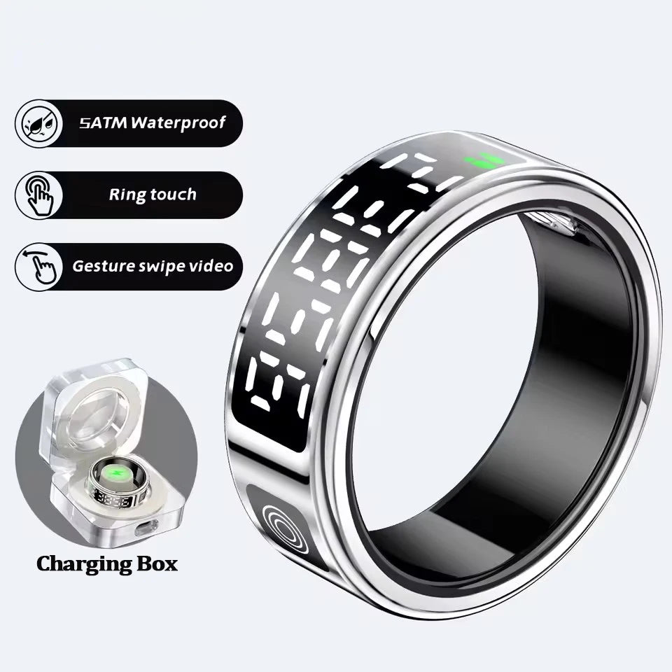 2026 Smart Ring with Display Screen and Touch, Wireless Charging, Health Manager, 5 ATM Waterproof For Men Women Rings R12 R11