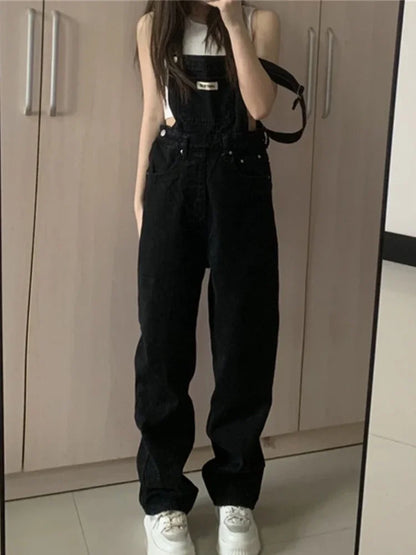 Denim Jumpsuits Women Preppy Style Spring Strap Ulzzang High Street Ins Letter Loose Retro Overalls Chic Girls Popular Harajuku