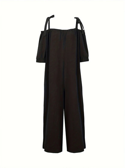 Plus Size 2026 Spring/Summer New Arrival Women's 100% Cotton Loose-Fit Solid-Color Backless Strapless Jumpsuit