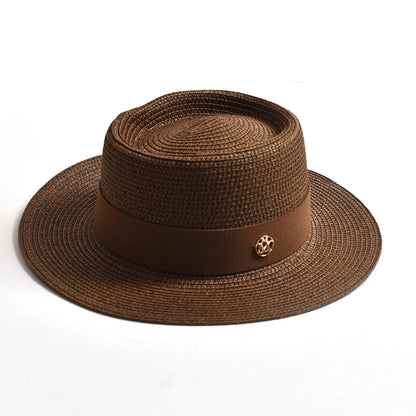 New Summer Straw Sun Hats for Women Ladies Fashion Flat Brim Ribbon Beach Hat Travel Dress Cap Chapeau Femme