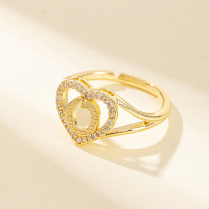 White Zircon 26 Letters A-Z Love Heart Open Adjustable Rings For Women Gold Silver Color Wedding Band Jewelry Mother's Day Gifts