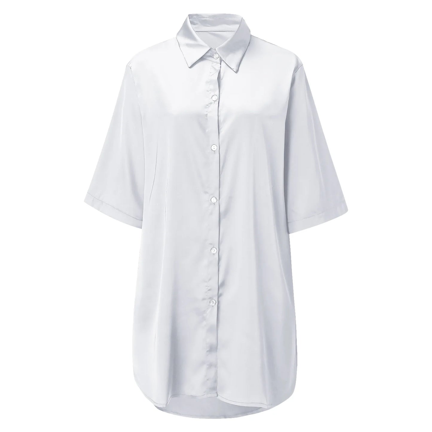 Women's Solid Color Silky Soft Pajamas Sexy Long Sleeve Nightshirt Smooth & Skin-Friendly Comfortable Home Sleepwear for Ladies