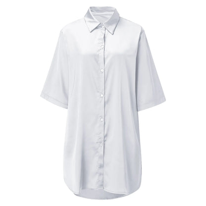 Women's Solid Color Silky Soft Pajamas Sexy Long Sleeve Nightshirt Smooth & Skin-Friendly Comfortable Home Sleepwear for Ladies