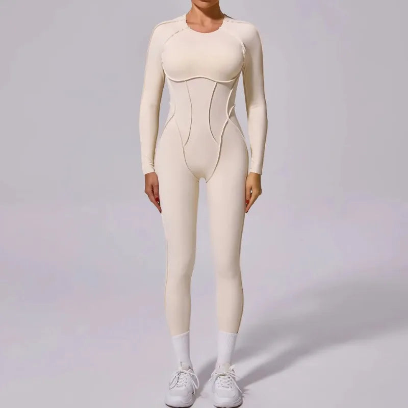 Yoga Sports Fitness Jumpsuits Sets Pants Women's Hip-lifting One-piece Open Back Long-sleeved Outdoors Workout Gym Yoga Bodysuit